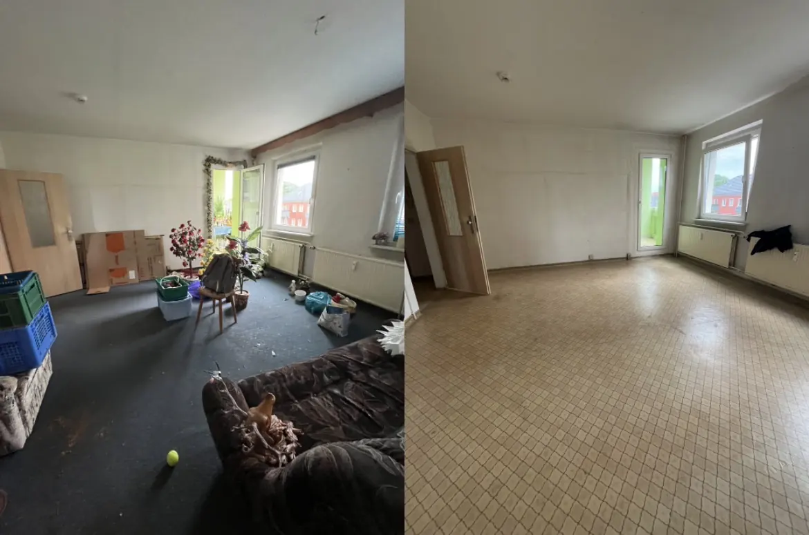Opróżniony pokój przed i po realizacji K2Move