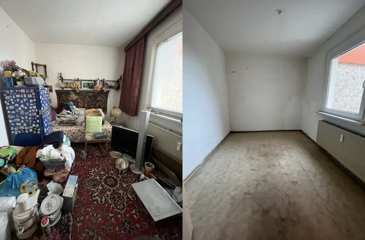 Pokój przed i po opróżnieniu przez K2Move