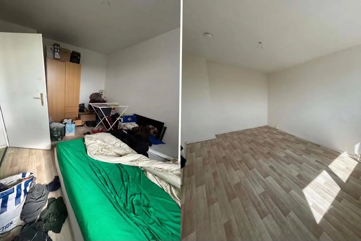 Opróżniona sypialnia przed i po realizacji K2Move